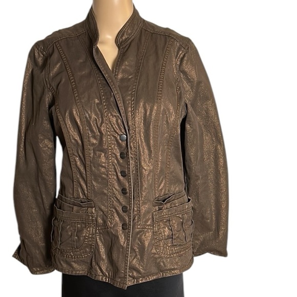 Coldwater Creek fitted,military,spring jacket,blazer,shimmer,snaps,cotton,Med. - Picture 4 of 16